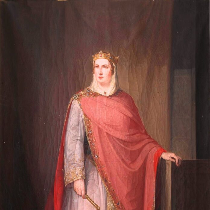 Ermesinda,_reina_consorte_de_Asturias_(Museo_del_Prado) Frag. obrazu "Ermesinda of Asturias", Francisco Joaquín Gutiérrez de la Vega. 1854 r. Praca znajduje się w zasobach Museo del Prado (Madrid).