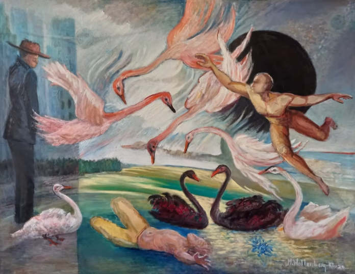 Maria Kluza – nr. kat. 1034 "Różowe Łabędzie" ol. pł. 140x180
